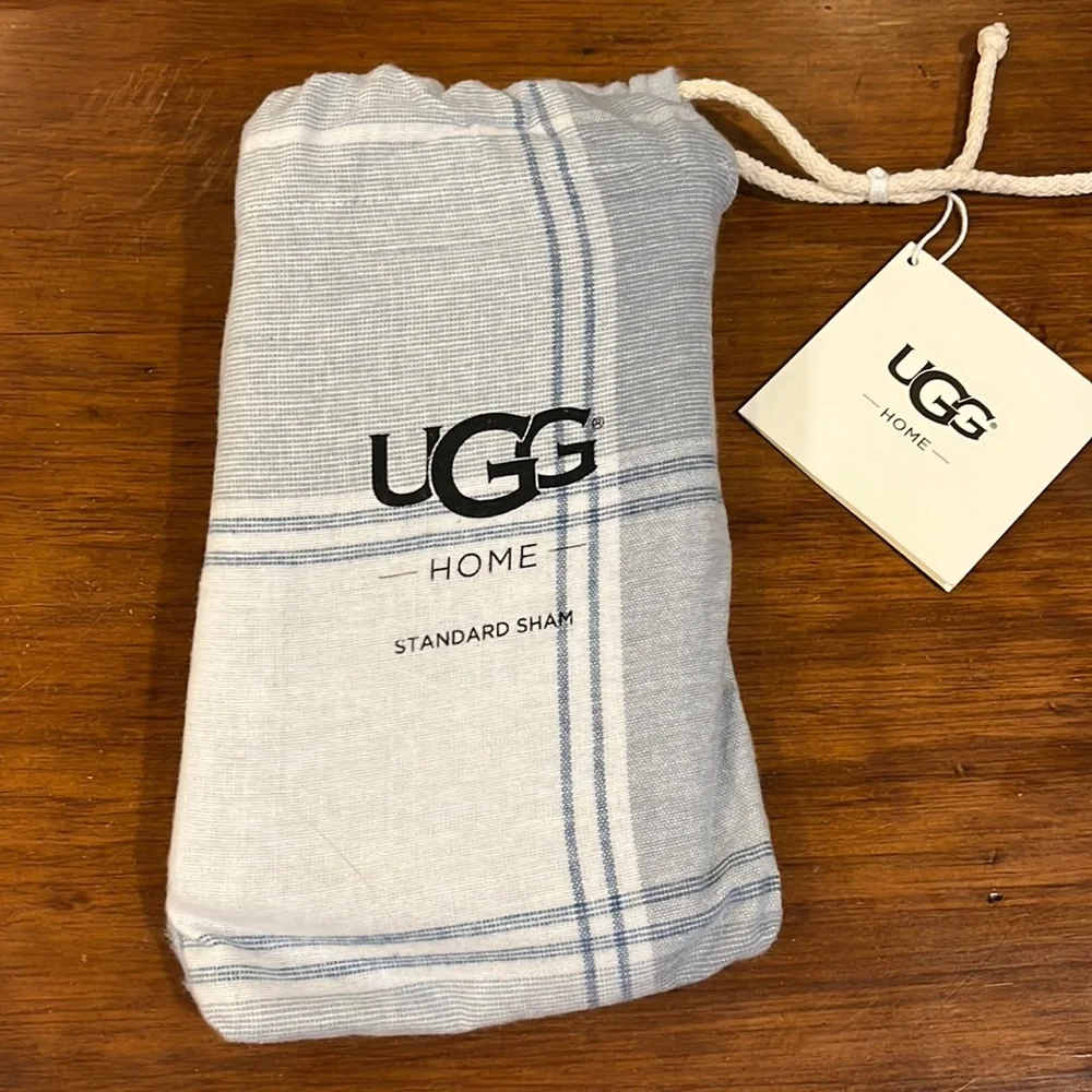 UGG Luxe box plaid Pillow Sham standard 21”x26” flannel new Chambray Multi blue